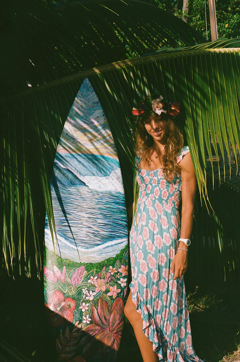 Hand-Painted Surfboard – "Where the Ocean Blooms" by Vanessa Grace