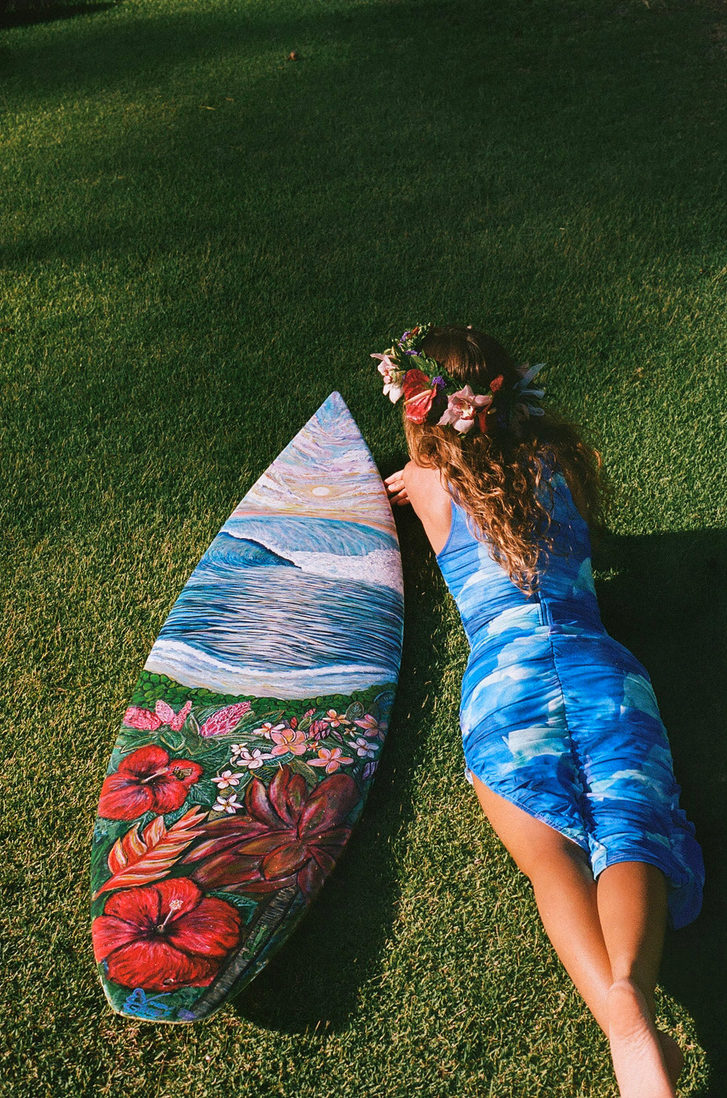 Hand-Painted Surfboard – "Where the Ocean Blooms" by Vanessa Grace