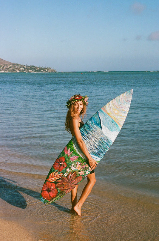 Hand-Painted Surfboard – "Where the Ocean Blooms" by Vanessa Grace