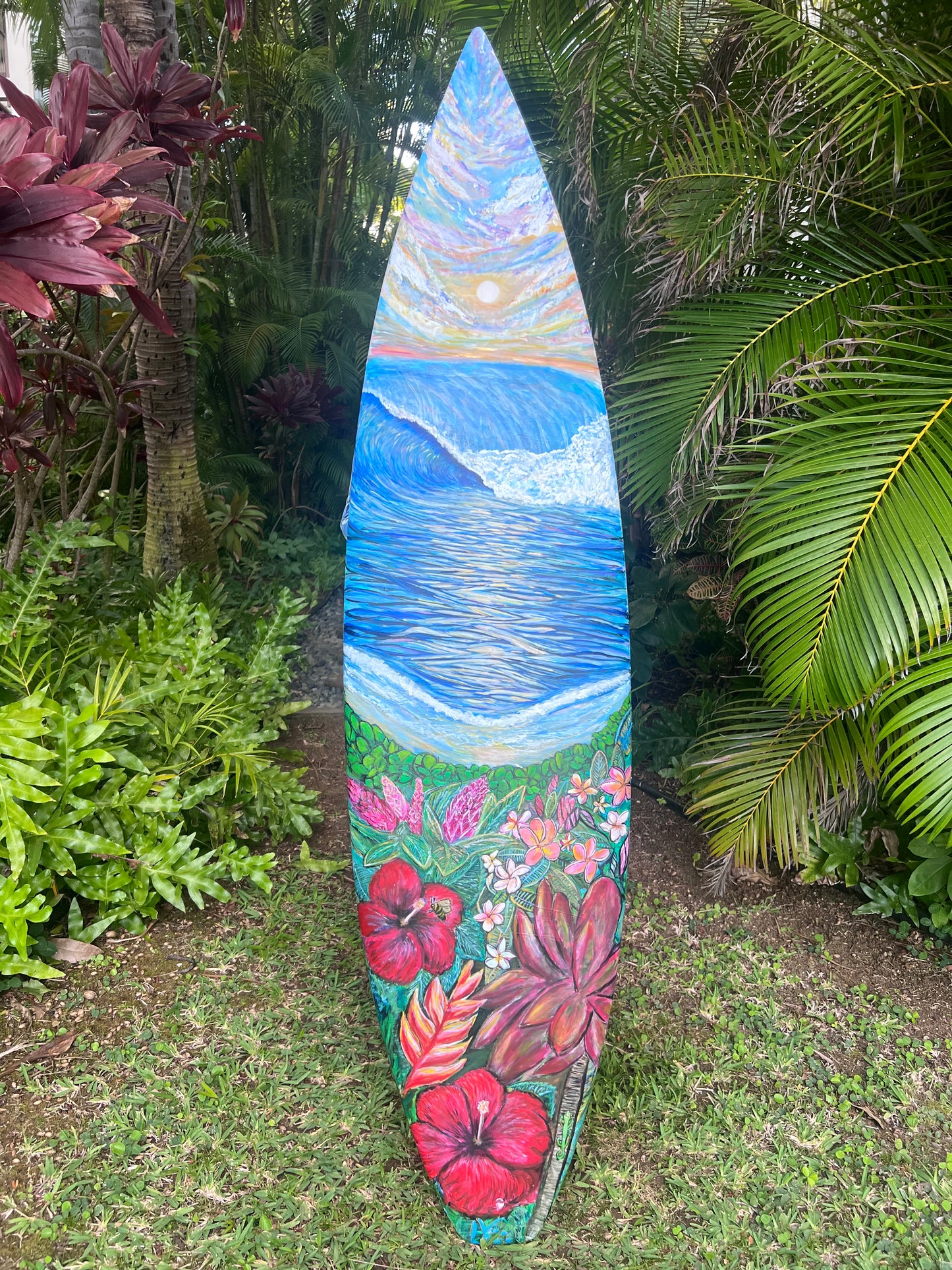 Hand-Painted Surfboard – "Where the Ocean Blooms" by Vanessa Grace