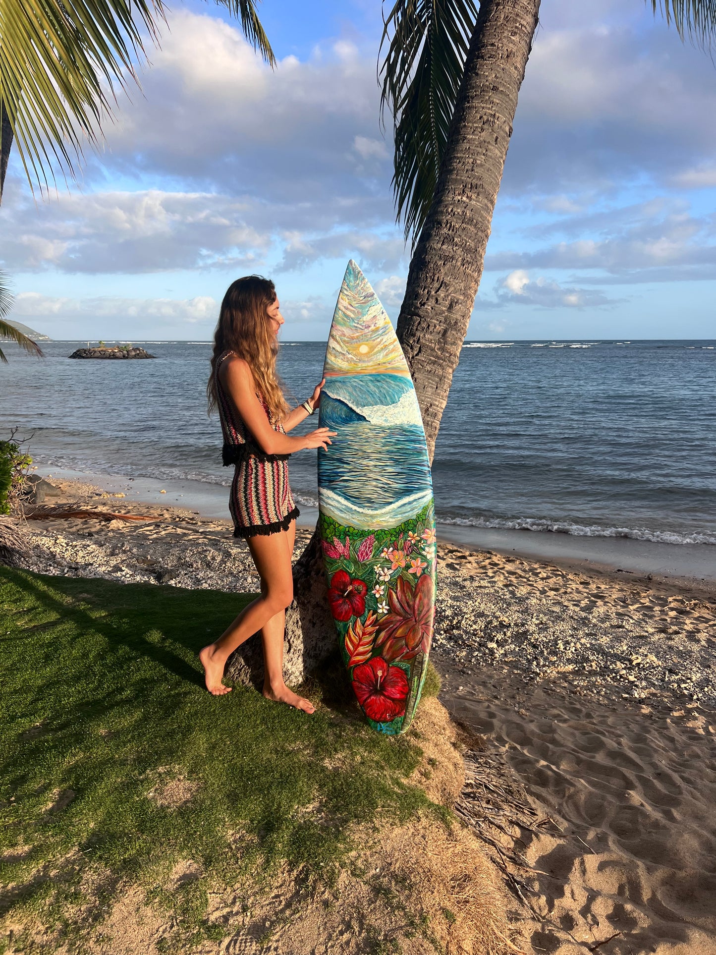 Hand-Painted Surfboard – "Where the Ocean Blooms" by Vanessa Grace