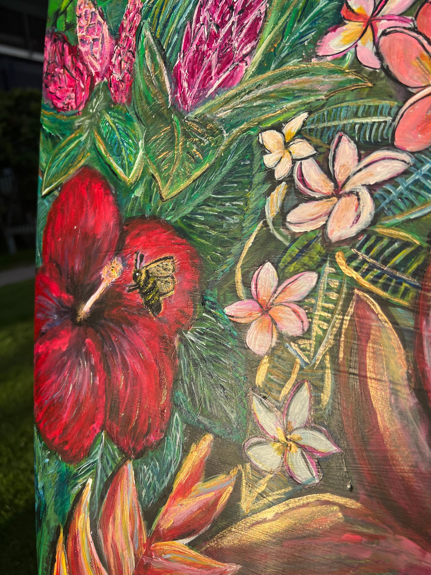 Hand-Painted Surfboard – "Where the Ocean Blooms" by Vanessa Grace
