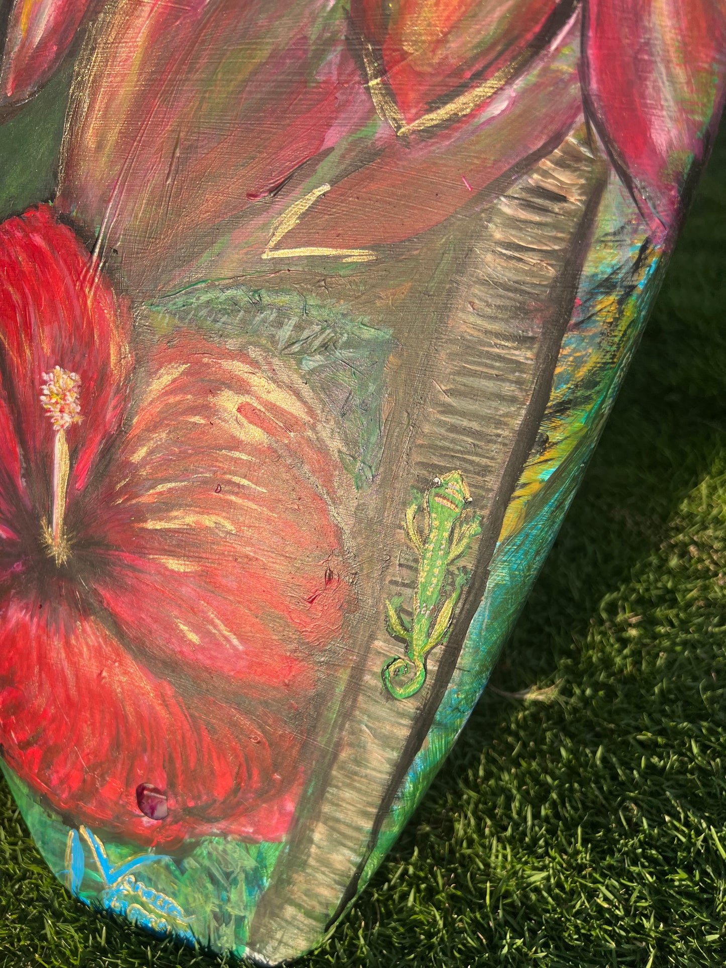 Hand-Painted Surfboard – "Where the Ocean Blooms" by Vanessa Grace
